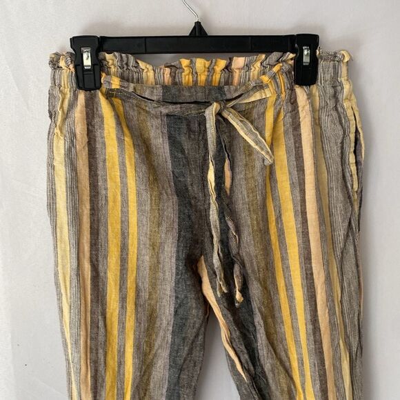 Beachlunchlounge Tie Front Yellow and Grey Pants M - Picture 3 of 7